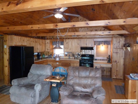 Cathedral ceiling and knotty pine throughout